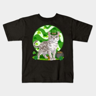 American Shorthair Cat St. Patricks Day Leprechaun Kids T-Shirt